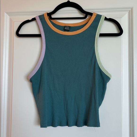 Wild Fable Teal Tank Top with Multicolor Trim - Picture 1 of 2